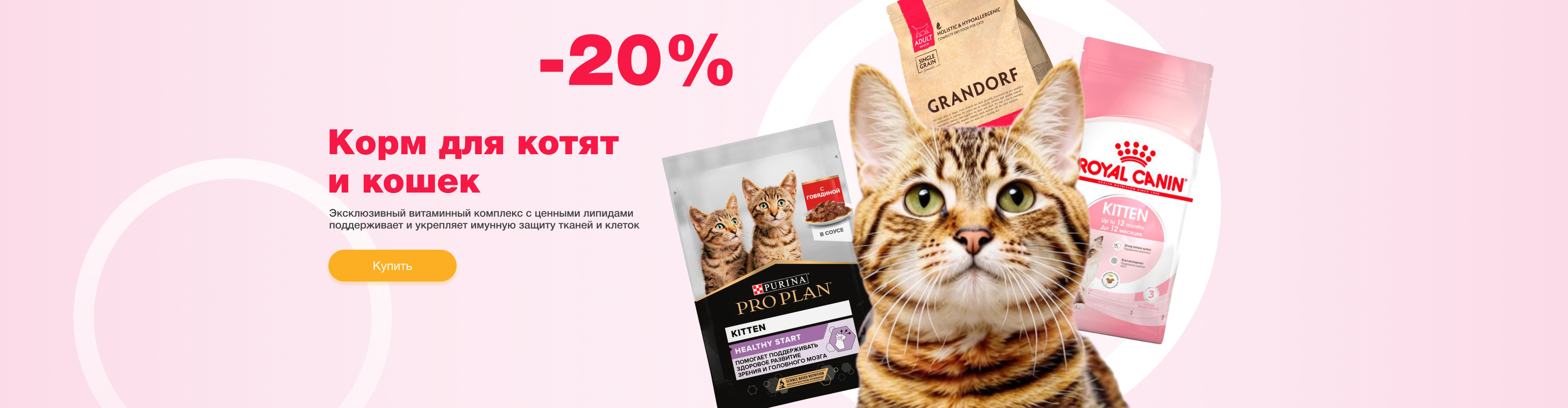 Корм для котят и кошек - 20%