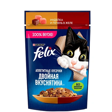 Двойная вкуснятина индейка и печень в желе Felix 