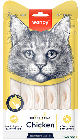 Wanpy Cat лакомство для кошек "Нежное пюре" из курицы