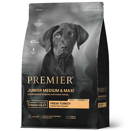 Premier Dog Turkey JUNIOR Medium&Maxi  (Свежее мясо индейки для юниоров средних и крупных пород ) 1  кг