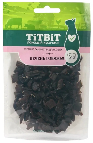 Tit Bit Вяленые лакомства для кошек, кусочки из печени говяжьей