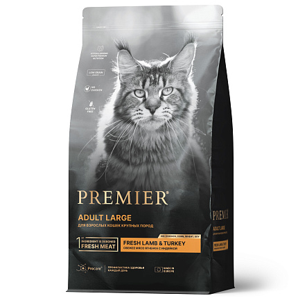 Premier Cat Lamb&Turkey ADULT LARGE  (Свежее мясо ягненка с индейкой для кошек крупных пород ) 400 г