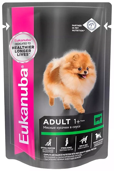 Корм Eukanuba для взрослых собак с говядиной в соусе