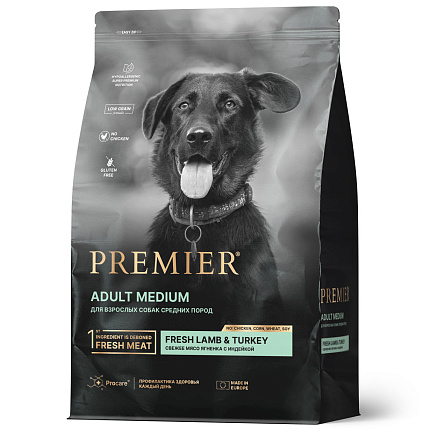 Premier Dog Lamb&Turkey ADULT Medium  (Свежее мясо ягненка с индейкой для собак Средних пород  ) 1  кг