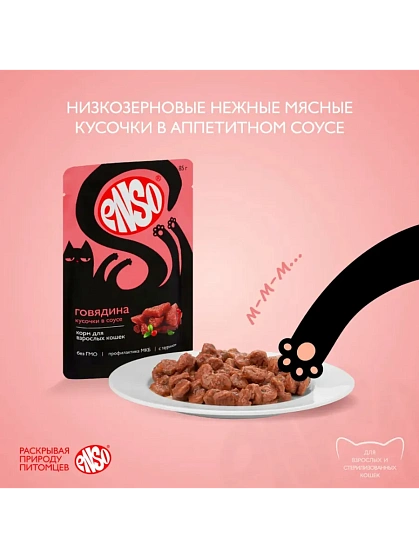 ENSO Корм влажный для кошек и котов говядина в соусе
