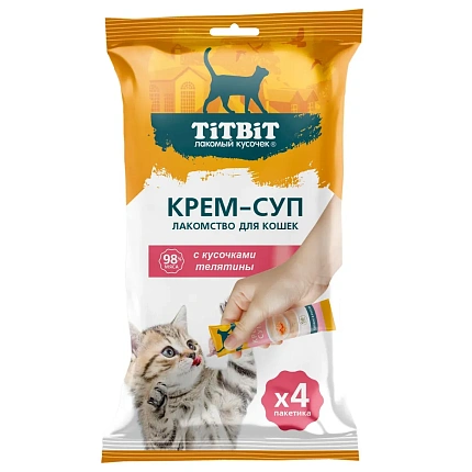 Крем-суп Tit Bit  лакомство для кошек с кусочками телятины